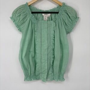 Studio M Womens Ruffle Cotton Blouse Short Puff Sleeve Smocked S Cottage Twee